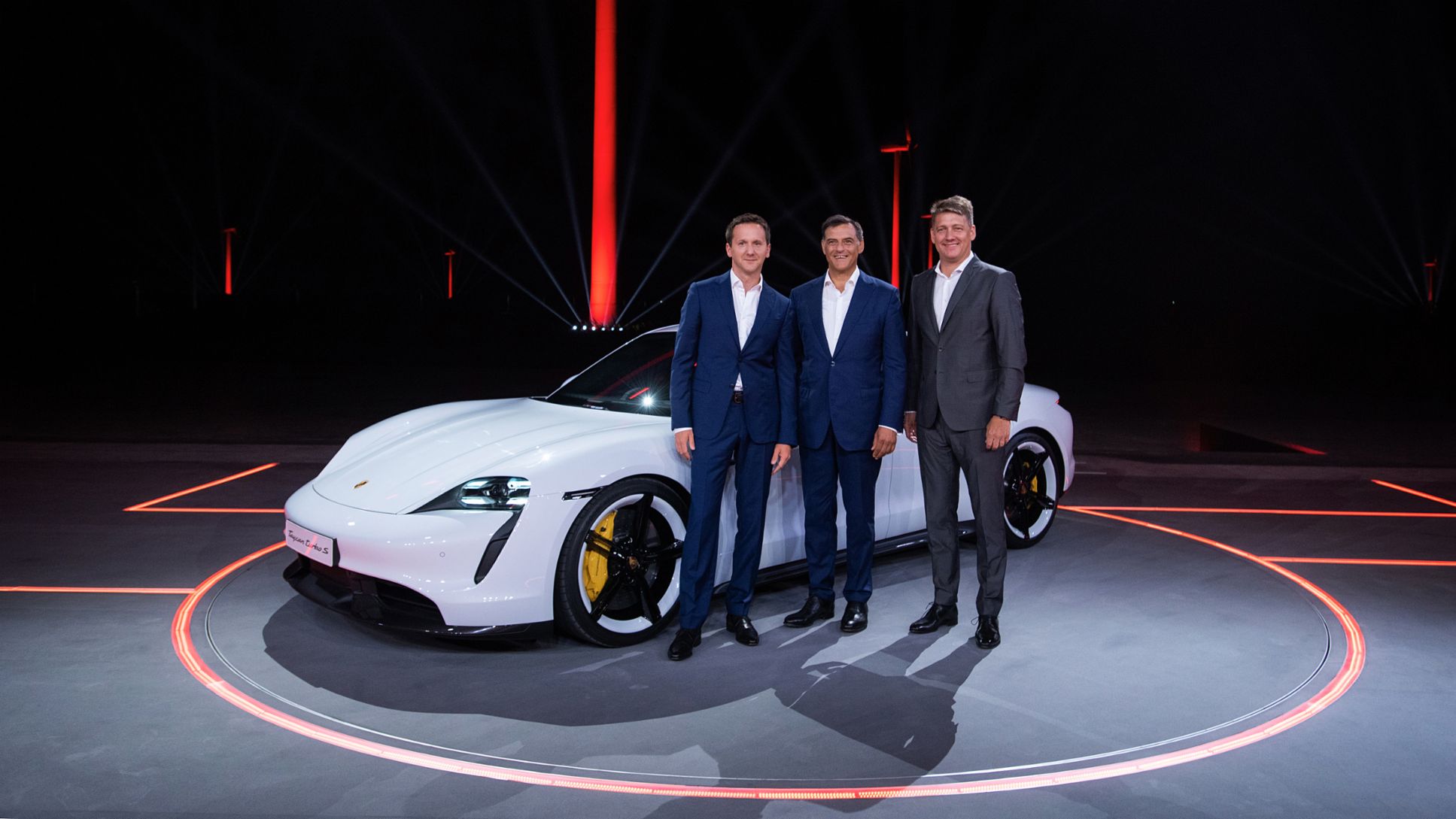 Peter Varga, Michael Steiner, Gernot Döllner, Taycan Turbo S, world premiere in Asia, 2019, Porsche AG