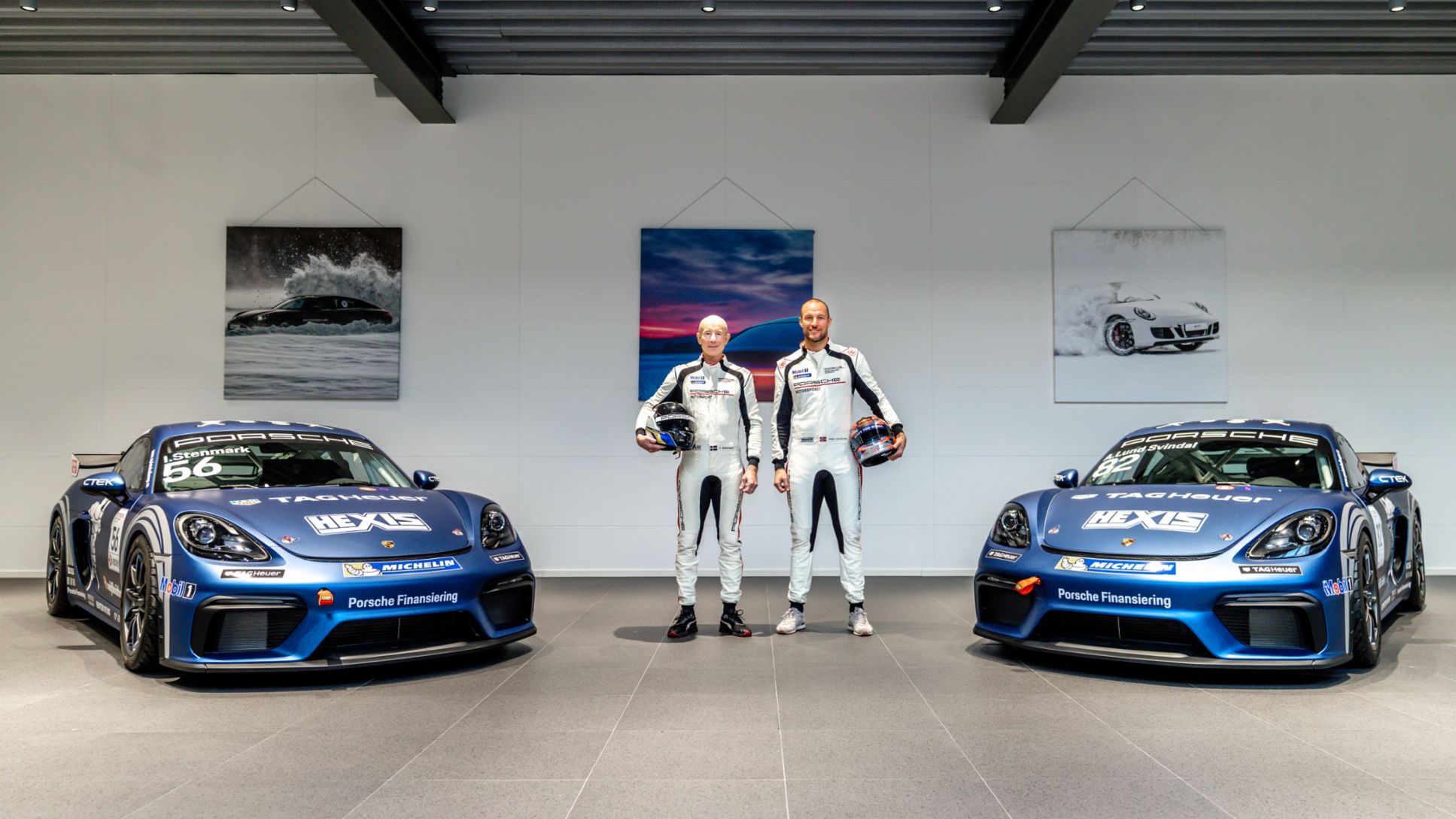 Ingemar Stenmark, Aksel Lund Svindal, l-r, 718 Cayman GT4 Clubsport, 2022, Porsche AG