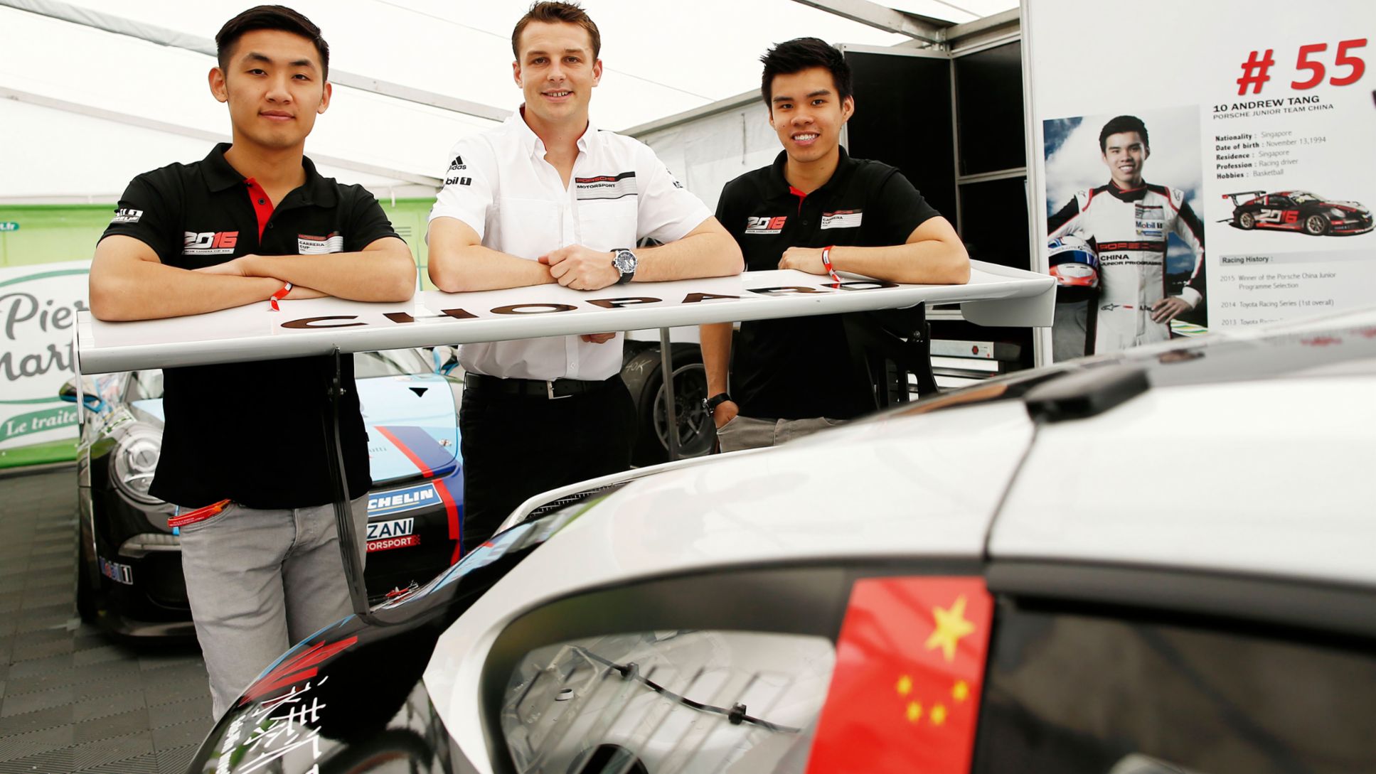 Zhang Dasheng, Earl Bamber, Andrew Tang, race driver, l-r, Porsche Mobil 1 Supercup, Hockenheim, 2016, Porsche AG