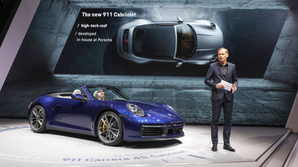 Oliver Blume, Chairman of the Executive Board of Porsche AG, 911 Carrera Cabriolet, Geneva International Motor Show, 2019. PCNA