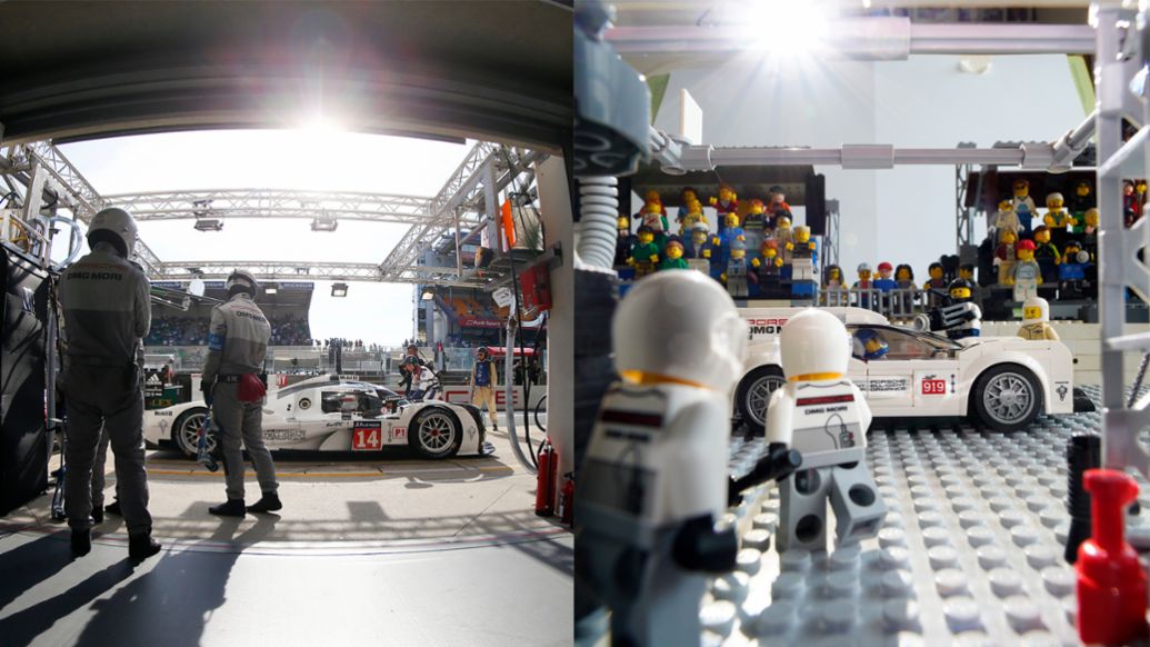 919 Hybrid in the pit garage, recreation with Lego, 2020, Porsche AG