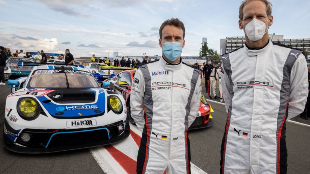 Timo Bernhard, Jörg Bergmeister, l-r, Nürburgring 24 Hour, 2020, Porsche AG