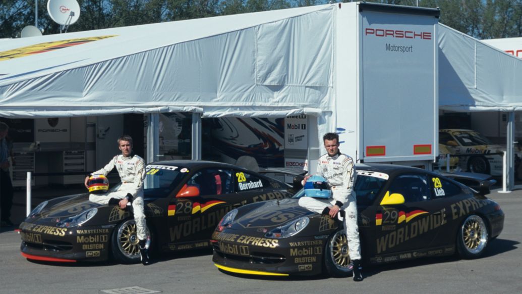 Timo Bernhard, Marc Lieb (l-r), Porsche Junior Team 2000, Porsche AG