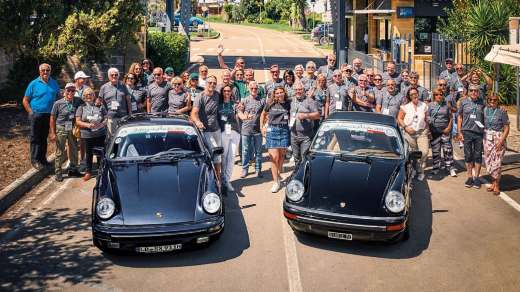 Bernd Stadler, Amleto Della Rocca (Mitte, l-r), Porsche Clubs, klassische 911, Italien, 2023, Porsche AG
