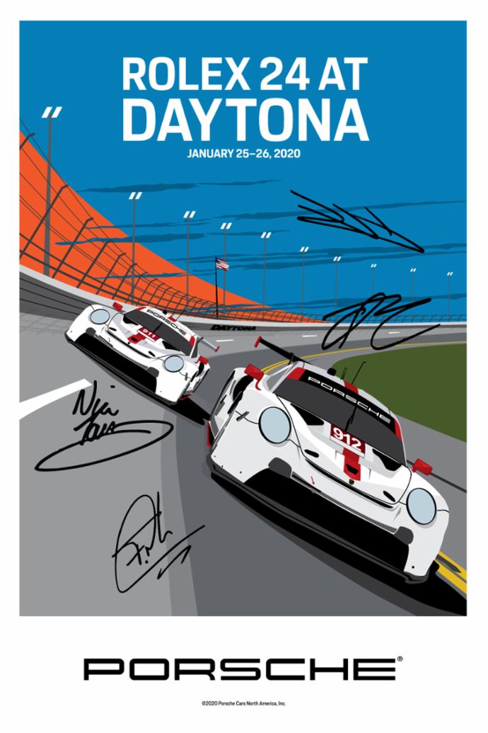 Rolex 24 at Daytona, IMSA WeatherTech SportsCar Championship, signed poster, 2020