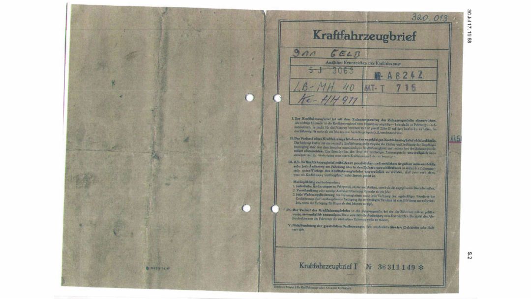 Vehicle registration document Hans Mezger, 2018 Porsche AG