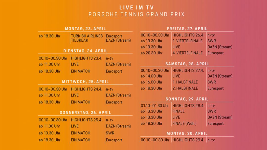 Live im TV, Porsche Tennis Grand Prix, 2018, Porsche AG