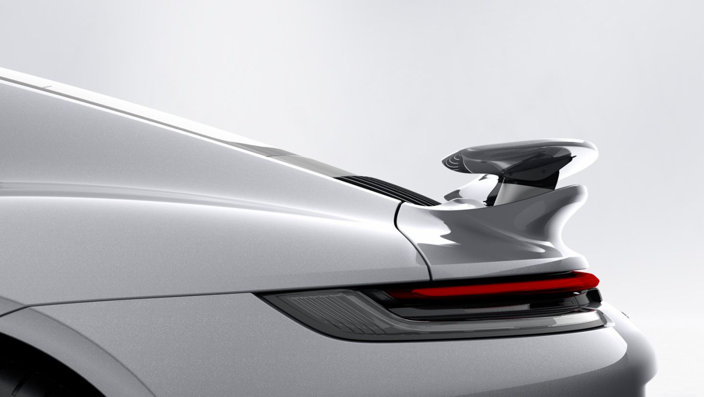 911 Turbo S, Porsche Active Aerodynamics (PAA), Heckflügel in Speed-Position, 2020, Porsche AG