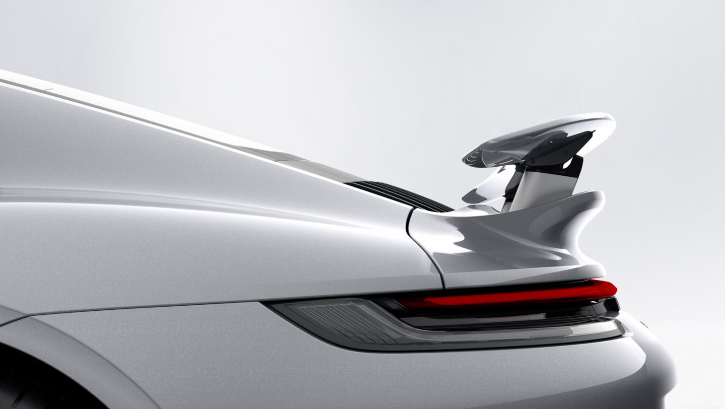 911 Turbo S, Porsche Active Aerodynamics (PAA), Heckflügel in Performance-Position, 2020, Porsche AG