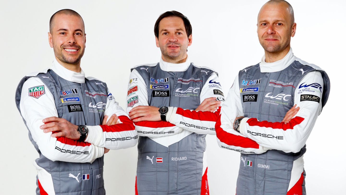 Frédéric Makowiecki, Richard Lietz, Gianmaria Bruni, l-r, 2021, Porsche AG
