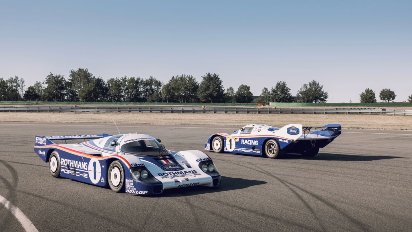956-002 LT (1982) (front), 956-005 ST (1983) (back), 2022, Porsche AG