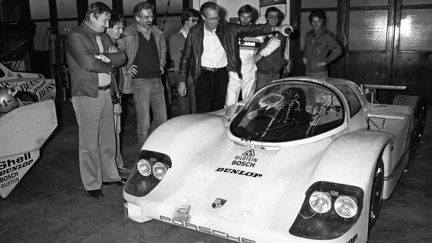 Porsche 956, Peter Falk (naming the race car), Weissach,1982, Porsche AG