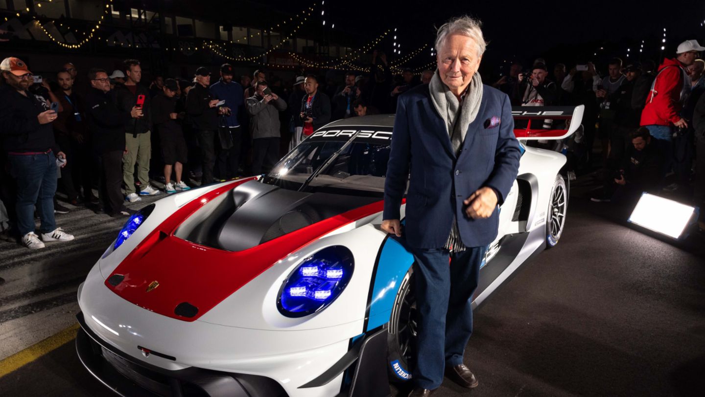 Dr. Wolfgang Porsche, Porsche 911 GT3 R rennsport, Rennsport Reunion, WeatherTech Raceway Laguna Seca, Kalifornien, 2023, Porsche AG