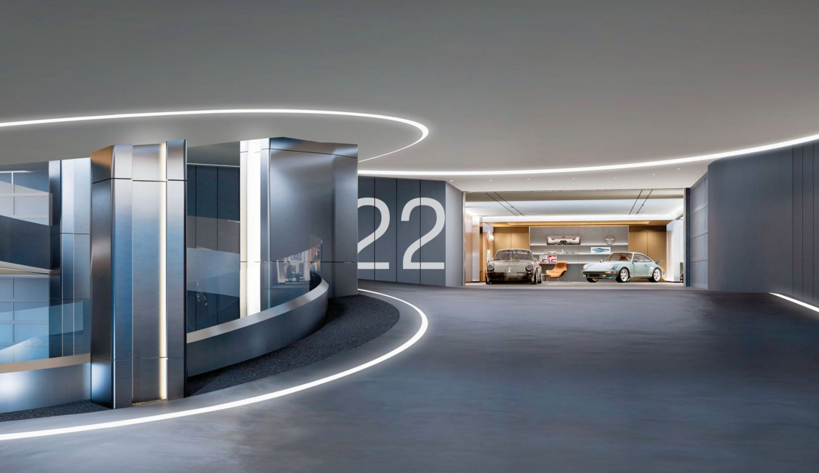 Passion Space: Os espaços exclusivos fora das unidades residenciais podem ser personalizados conforme as necessidades individuais dos moradores – seja como garagem de luxo ou como local de armazenamento para peças de colecionador.