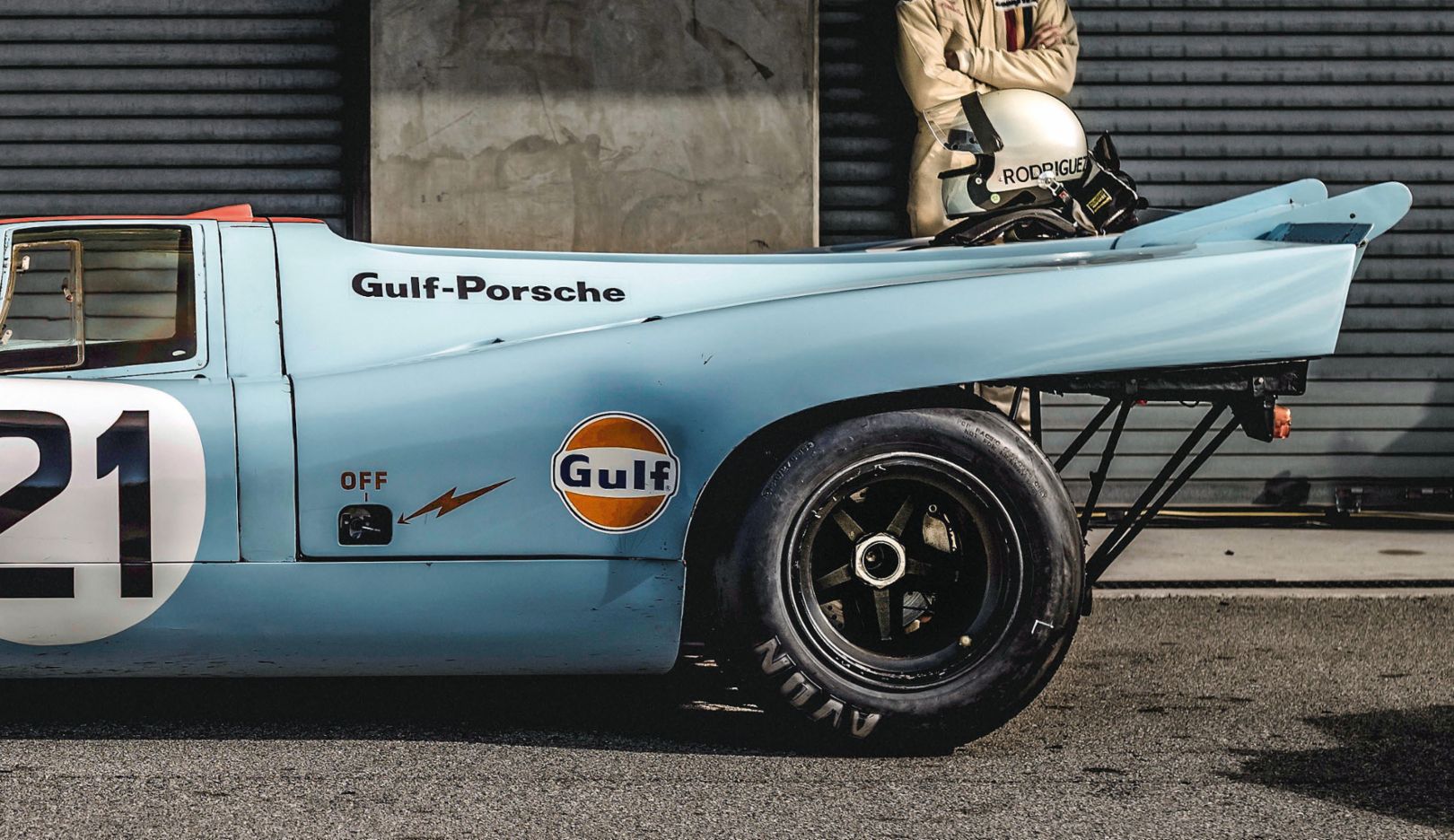 Composed: One of his favorite pictures—a Porsche 917 that Lotterer photographed at the Rennsport Reunion in California. “Everything came together: light, background, mood.”