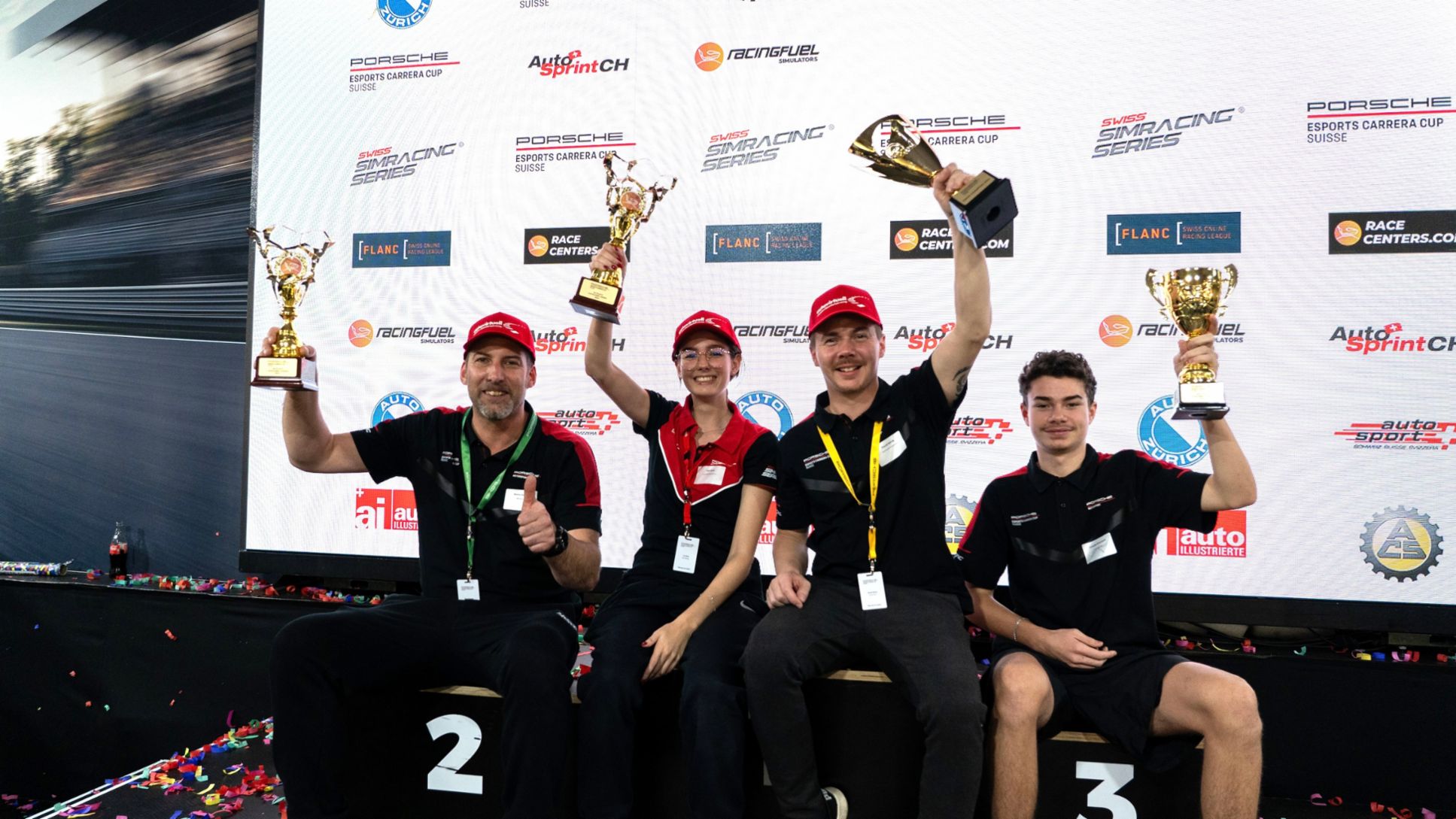 Martin Bodmer, Yves Senn, Pascal Gehring und Orlando Eisenreich, Porsche Esports Carrera Cup Suisse, 2024, Porsche Schweiz AG