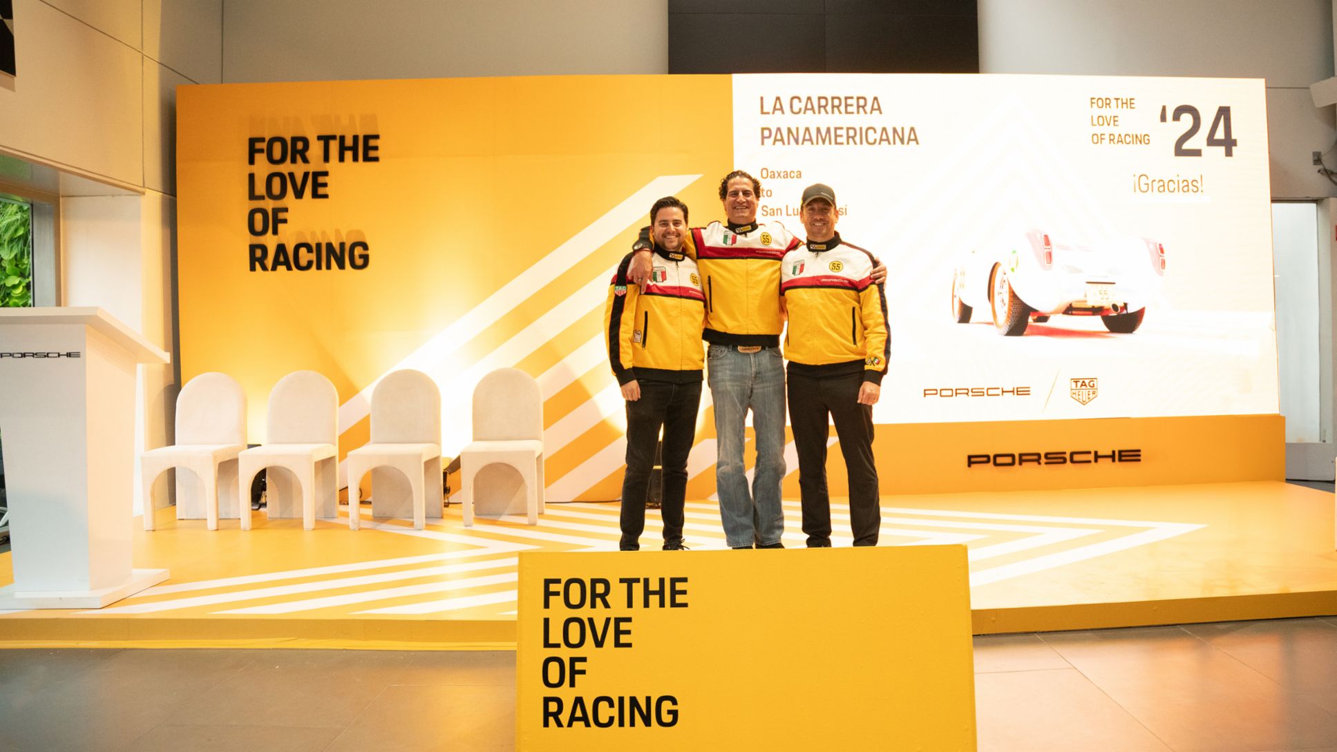 Pilotos oficiales del equipo Porsche de México (izq-der) Fercho Urquiza, Diego Cándano y Benito Guerra Jr.