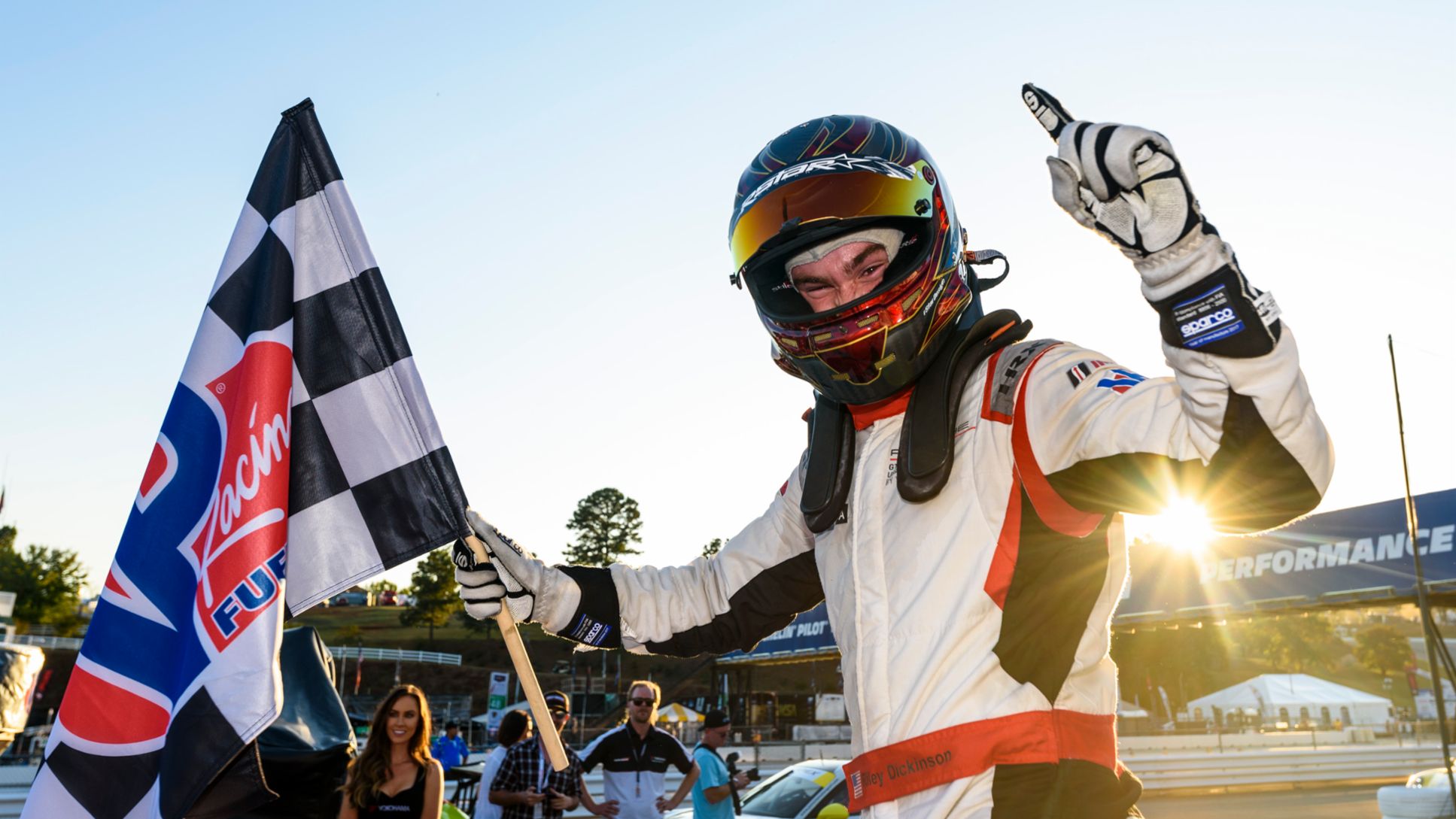 Riley Dickinson celebrates Race 1 Win at MRRA, 2019, PCNA