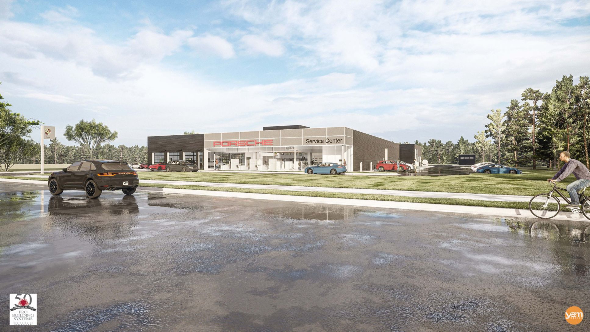 Porsche Service Center, Exterior Rendering, 2020, PCNA