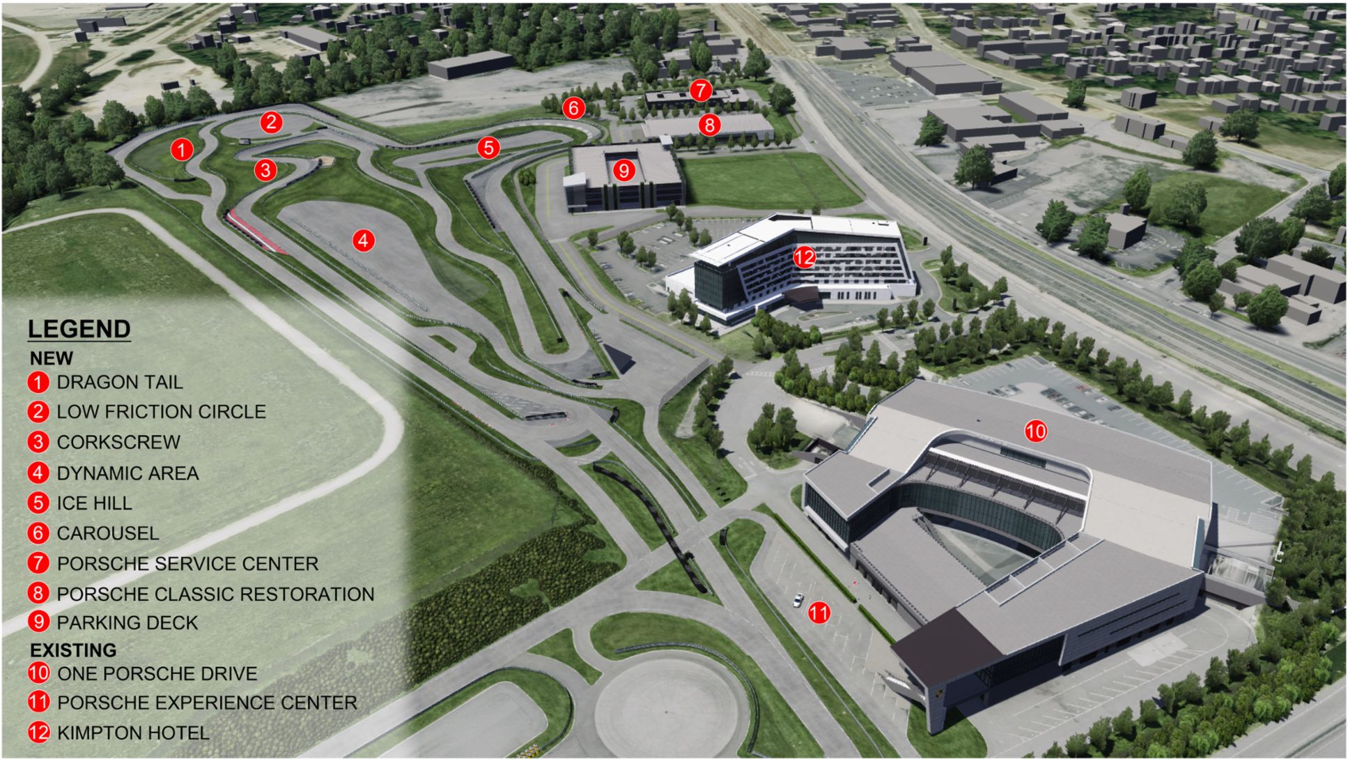 Track expansion rendering, Porsche Experience Center Atlanta, One Porsche Drive, 2021, PCNA