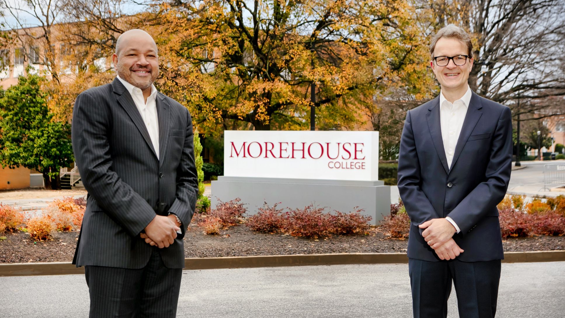 David A. Thomas, President of Morehouse College, left, and Kjell Gruner, President and CEO of PCNA, Atlanta, 2021, PCNA