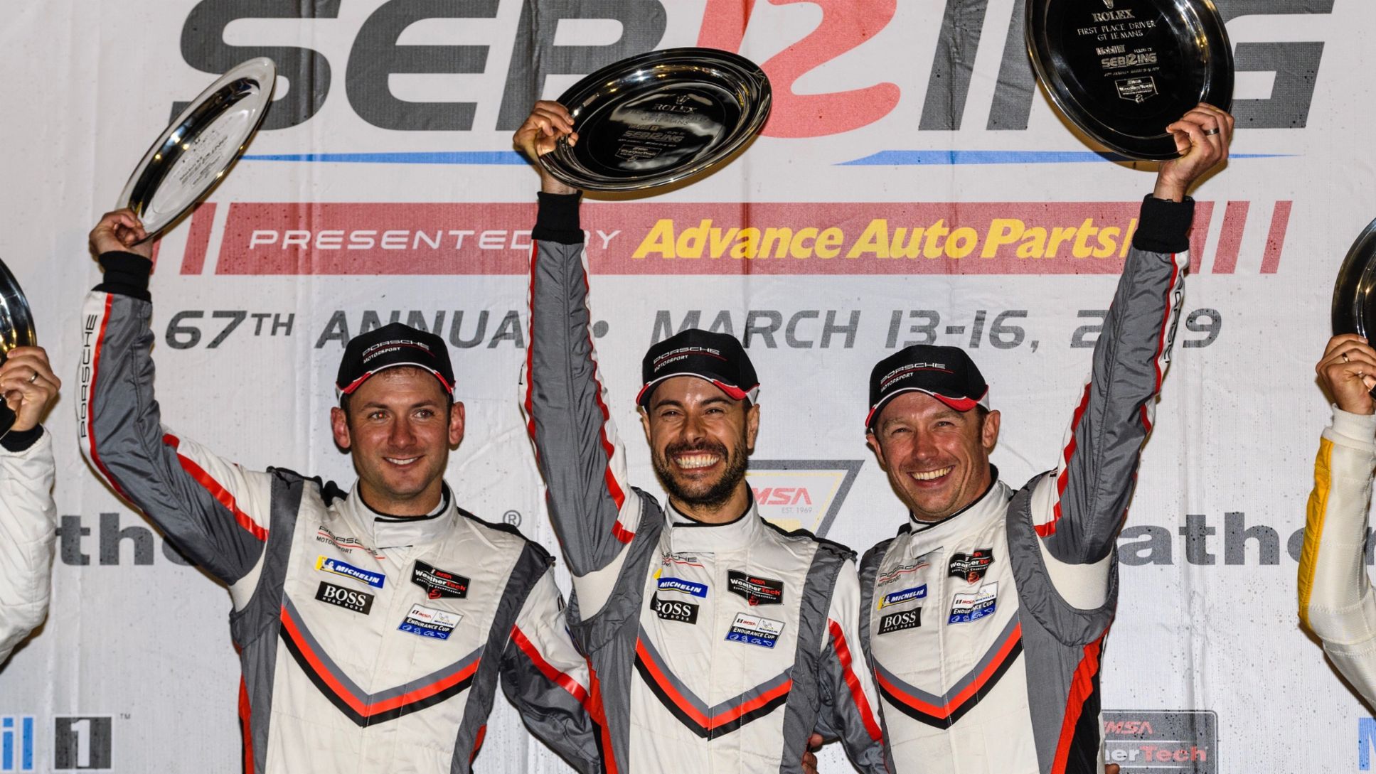 Nick Tandy, Frederic Makowiecki, Patrick Pilet, l-r, Sebring, 2019, Porsche AG