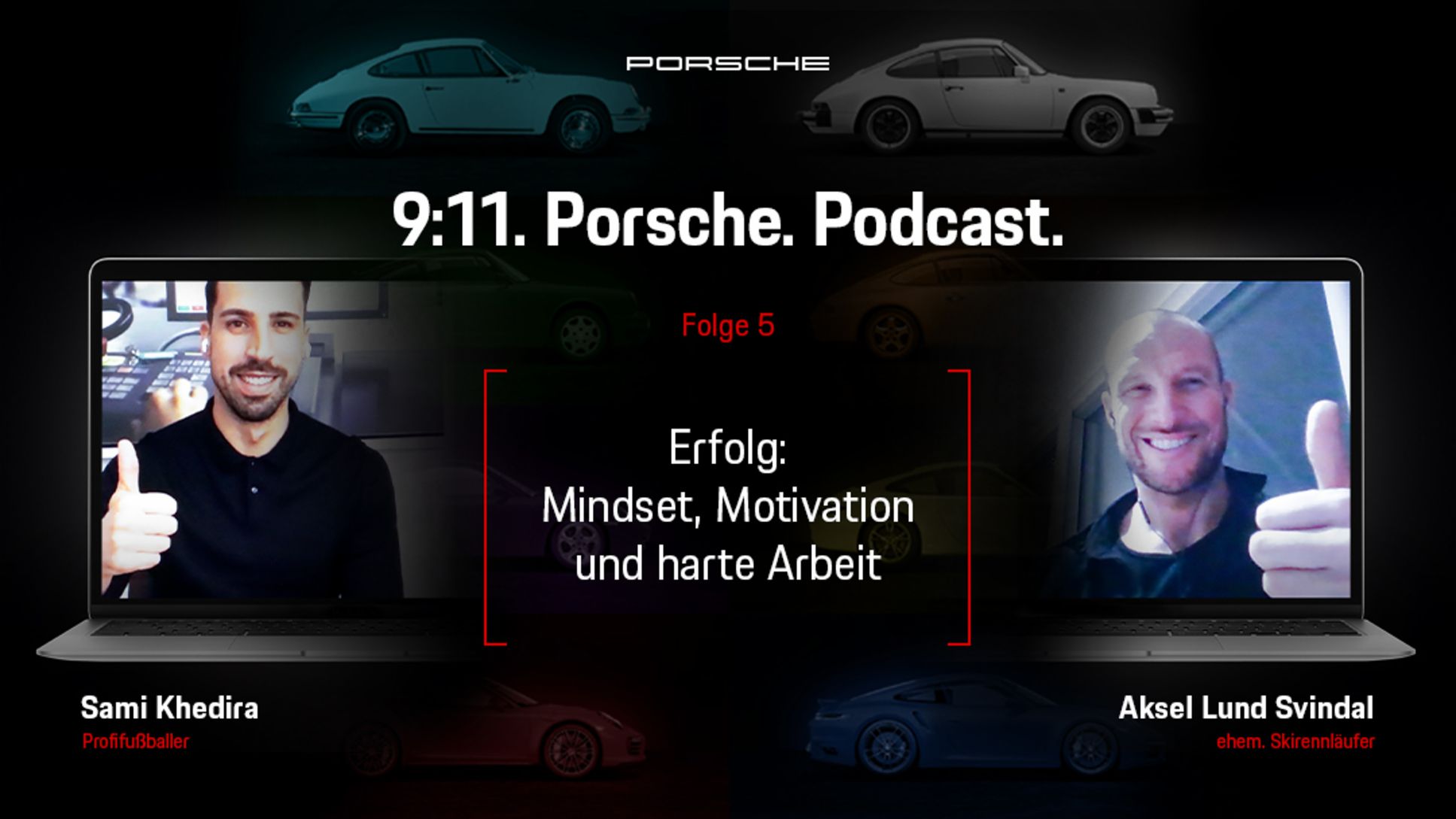 Sami Khedira, Botschafter der Porsche Jugendförderung „Turbo für Talente", Aksel Lund Svindal, Porsche-Markenbotschafter, l-r, Podcast 9:11, Folge 5, 2021, Porsche AG