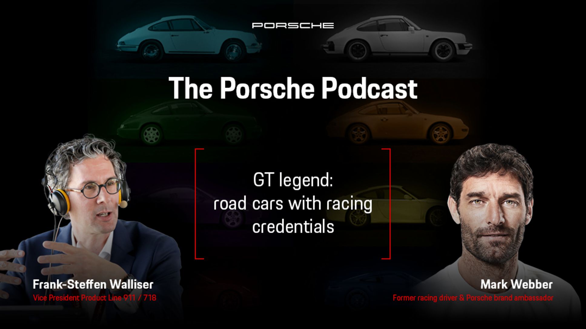 Frank-Steffen Walliser, Vice President Product Line 911 / 718, Mark Webber, Porsche Brand Ambassador, l-r, The Porsche Podcast, episode 2, 2021, Porsche AG