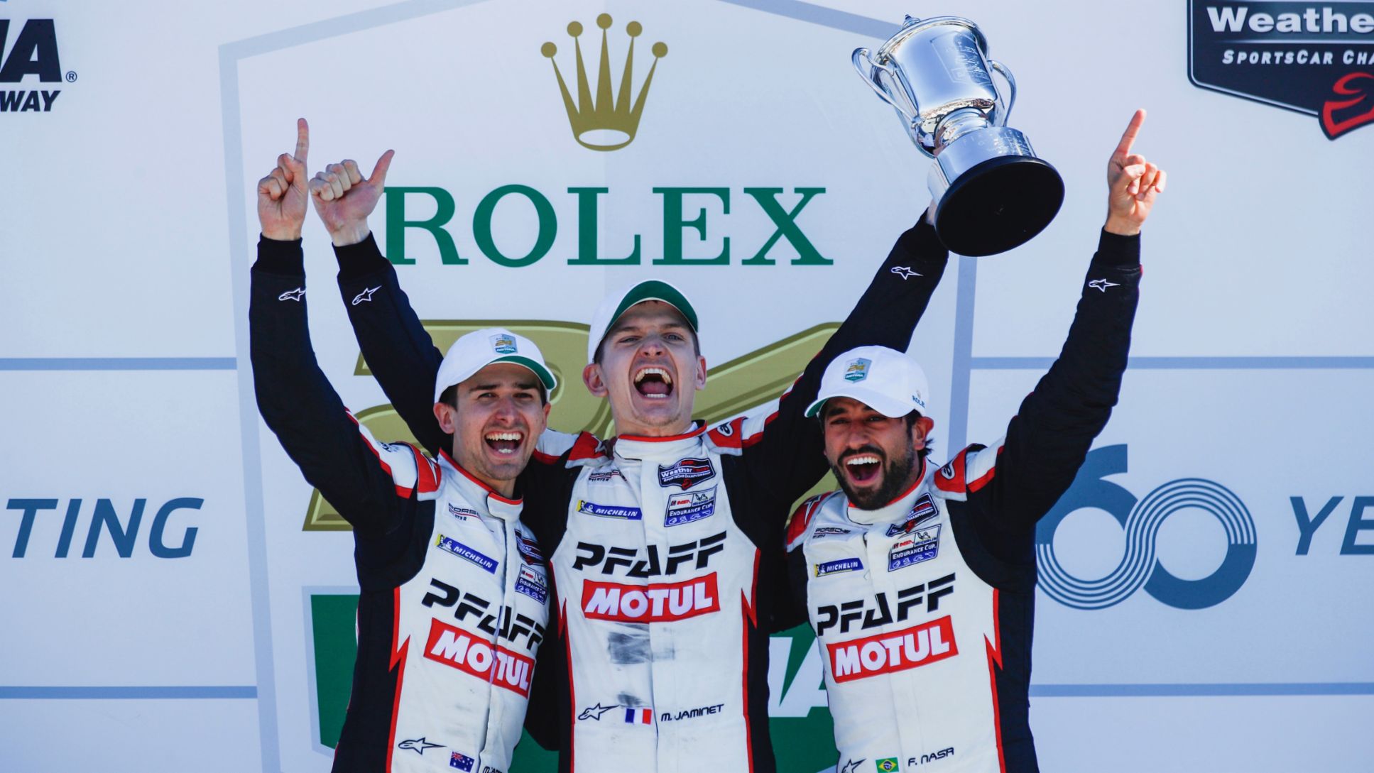 Matt Campbell (Australia), Mathieu Jaminet (Francia), Felipe Nasr (Brasil) (i-d), 24 Horas de Daytona, 2022, Porsche AG