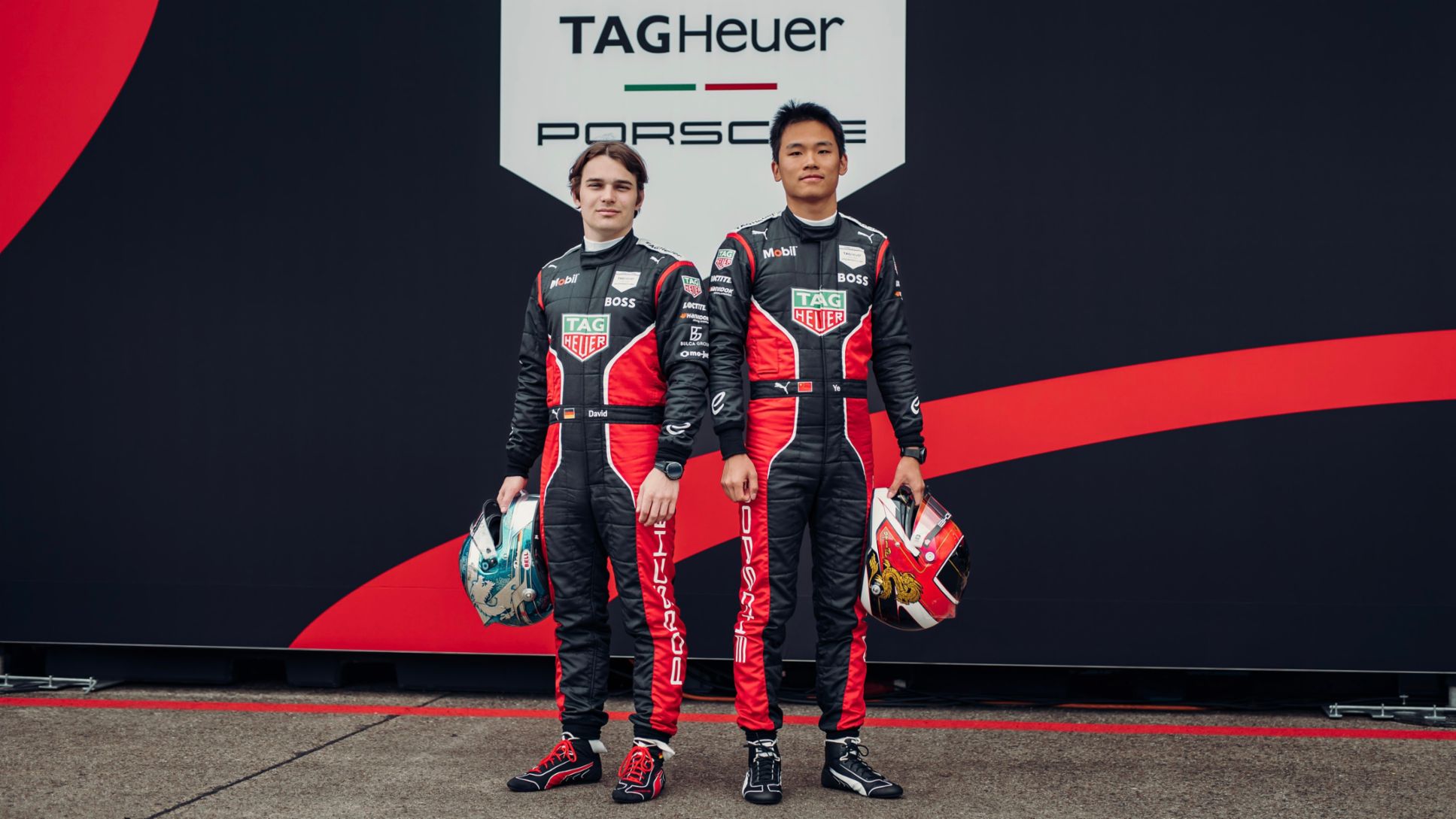 David Beckmann, piloto de pruebas y reserva del equipo TAG Heuer Porsche de Fórmula E; Yifei Ye, piloto de Porsche Motorsport Asia Pacífico (i-d), 2023, Porsche AG