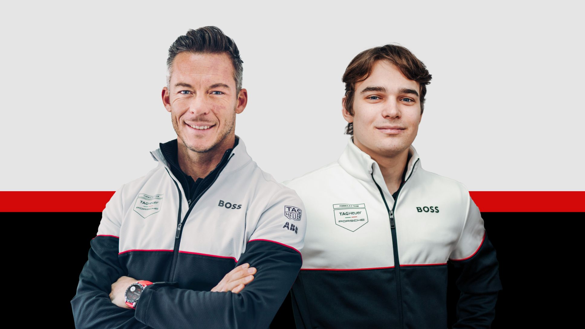 André Lotterer, David Beckmann (i-d), pilotos reserva y de pruebas del equipo TAG Heuer Porsche de Fórmula E, 2023, Porsche AG