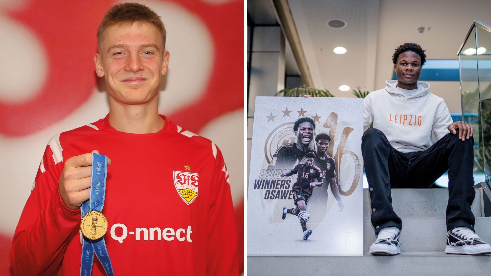 Max Herwerth (VfB Stuttgart) und Winners Osawe (RB Leipzig), l-r, 2023, Porsche AG
