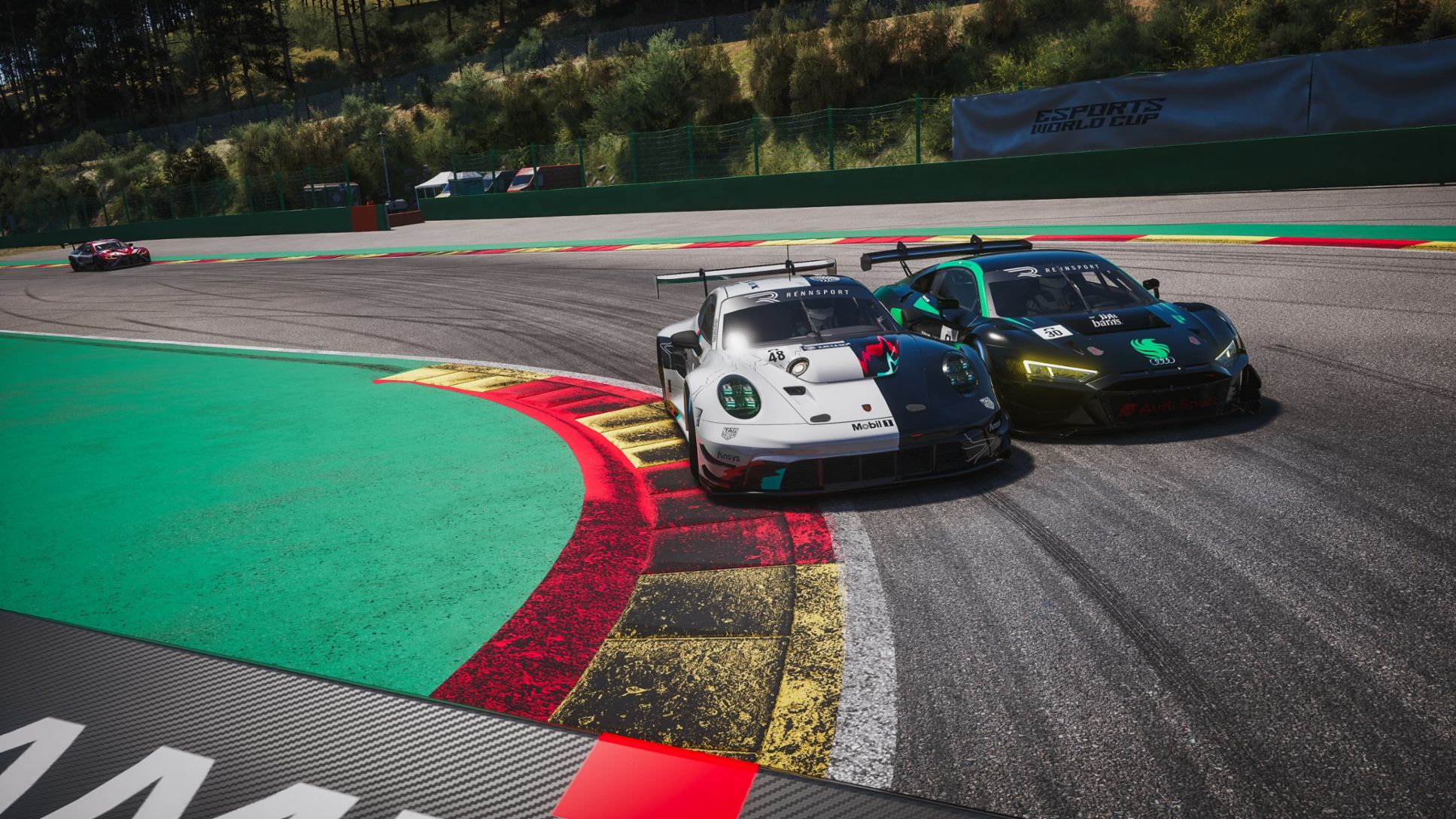 Porsche 911 GT3 R, Charlie Collins, Mitchell deJong, Joshua Rogers, Dayne Warren, Porsche Coanda Esports Racing Team, Esports ESL R1, Spa-Francorchamps, 2024, Porsche AG