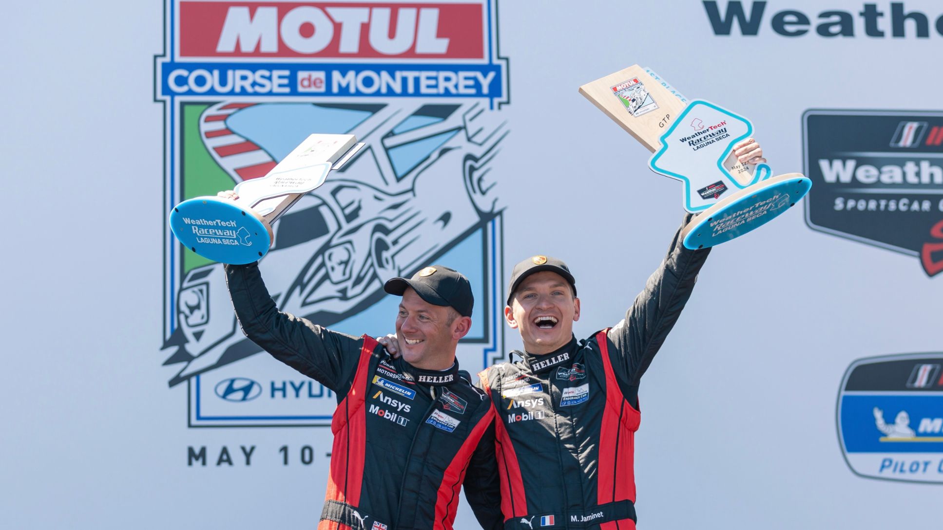 Nick Tandy (GB) y Mathieu Jaminet (FRA) (i-d), Porsche Penske Motorsport (nº 6), Course de Monterey, campeonato IMSA, 2024, Porsche AG