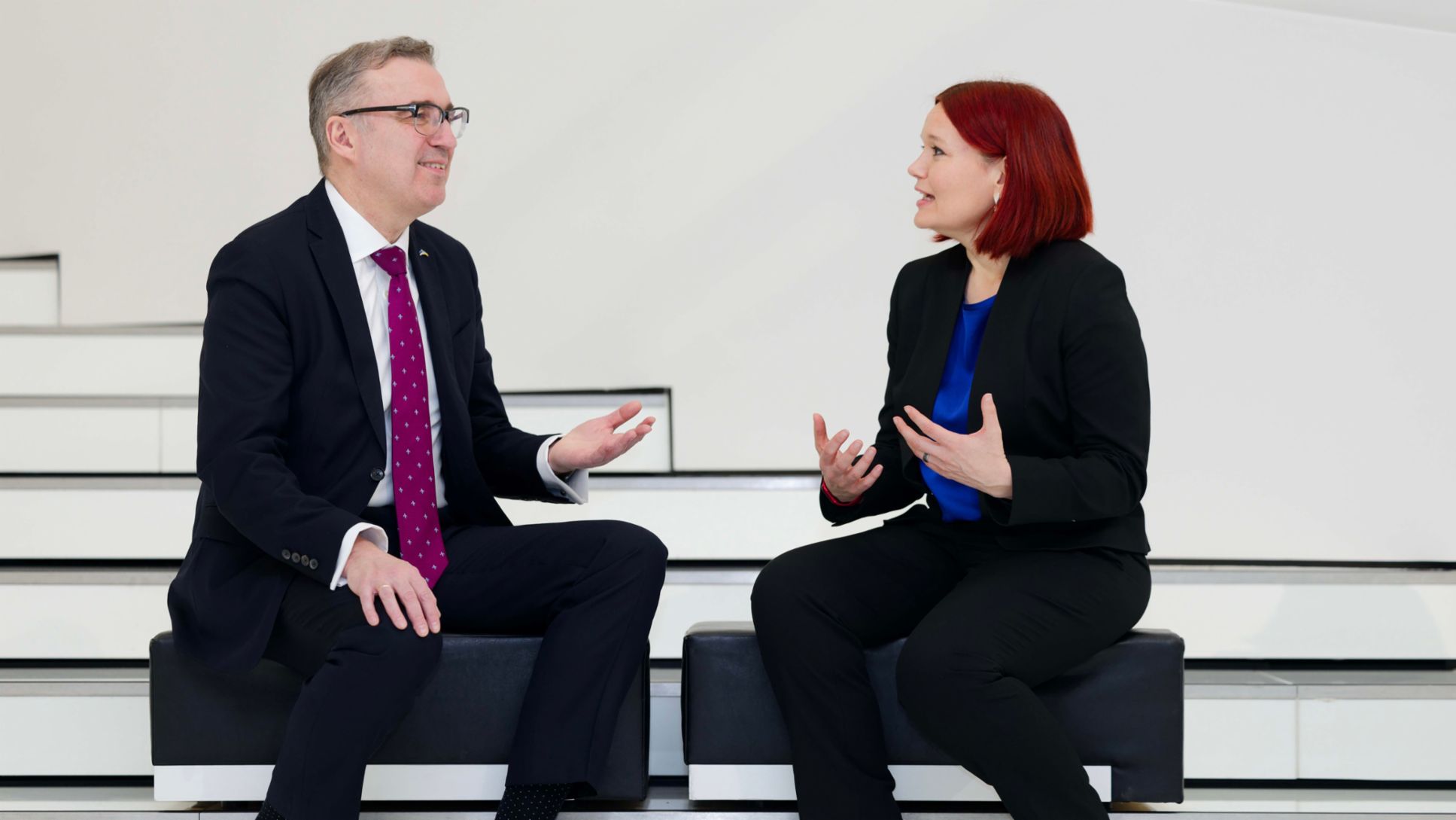 Andres Sutt, Member of the Estonian Parliament and former Minister of Entrepreneurship and IT, Karin Fess, Partner at Porsche Consulting (l-r), 2025, Porsche Consulting GmbH