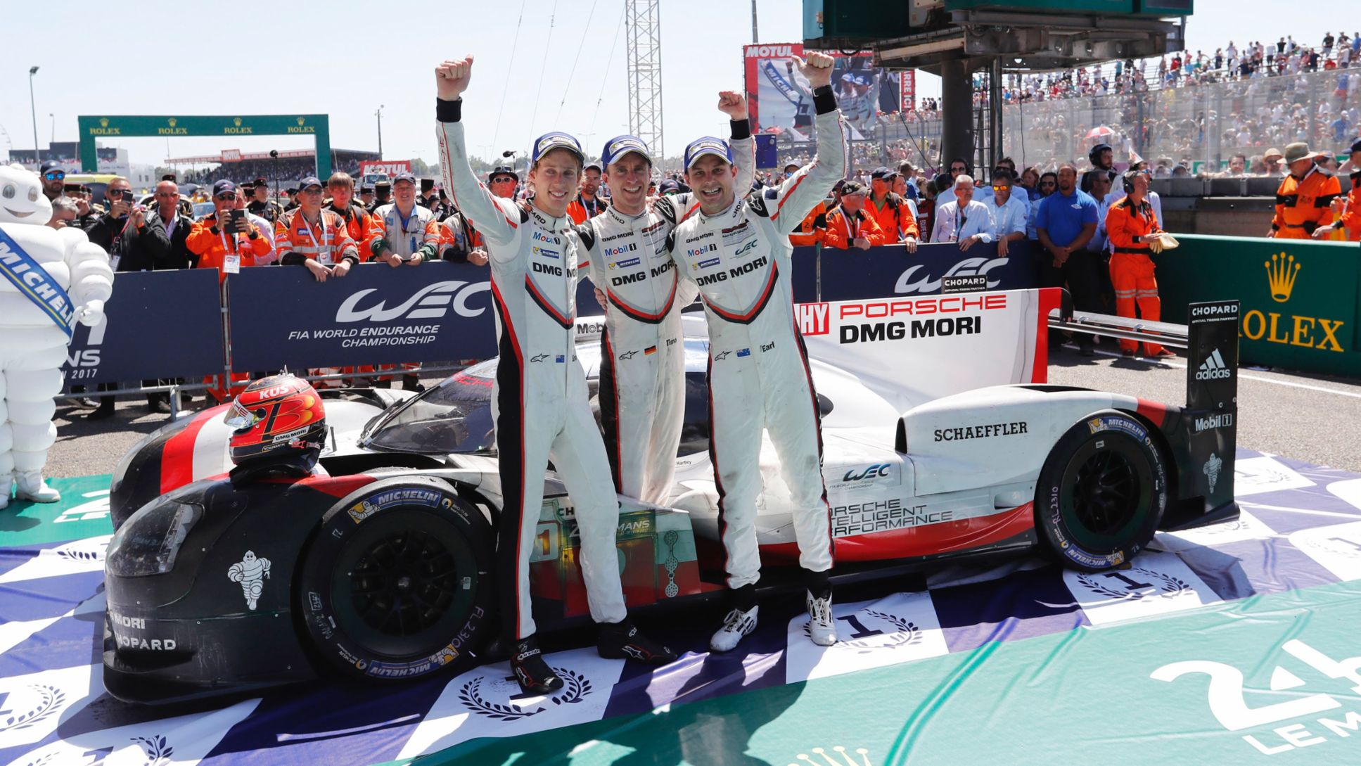 Brendon Hartley, Timo Bernhard, Earl Bamber, l-r, 919 Hybrid, FIA WEC, Le Mans 24-Hour, Le Mans, 2017, Porsche AG