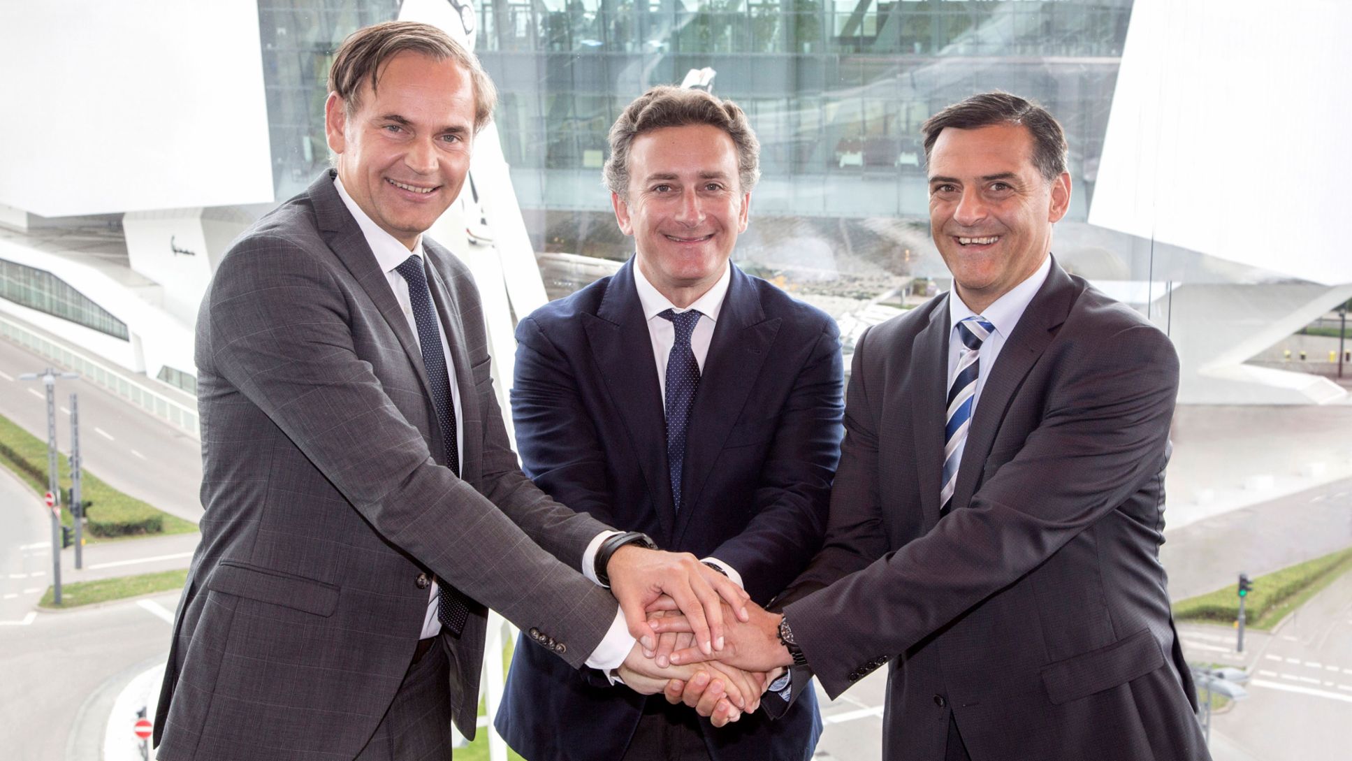 Oliver Blume, Chairman of the Executive Board of Dr. Ing. h.c. F. Porsche AG, Alejandro Agag, Founder & CEO of Formula E, Michael Steiner, Member of the Executive Board, Research and Development, l-r, Stuttgart, 2017, Porsche AG