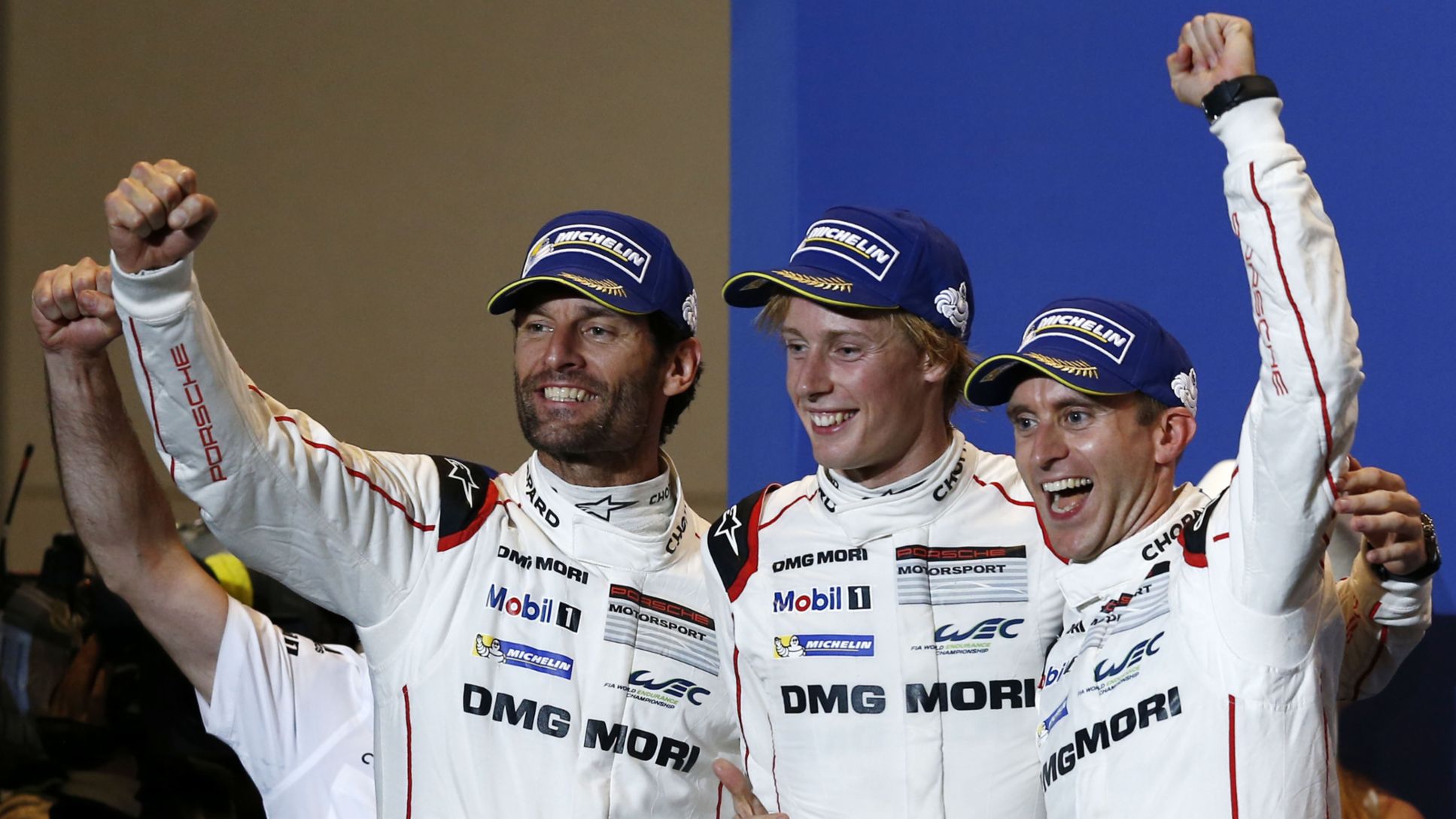 Porsche Team: Mark Webber, Brendon Hartley, Timo Bernhard (l-r), FIA WEC Austin 2015, Porsche AG