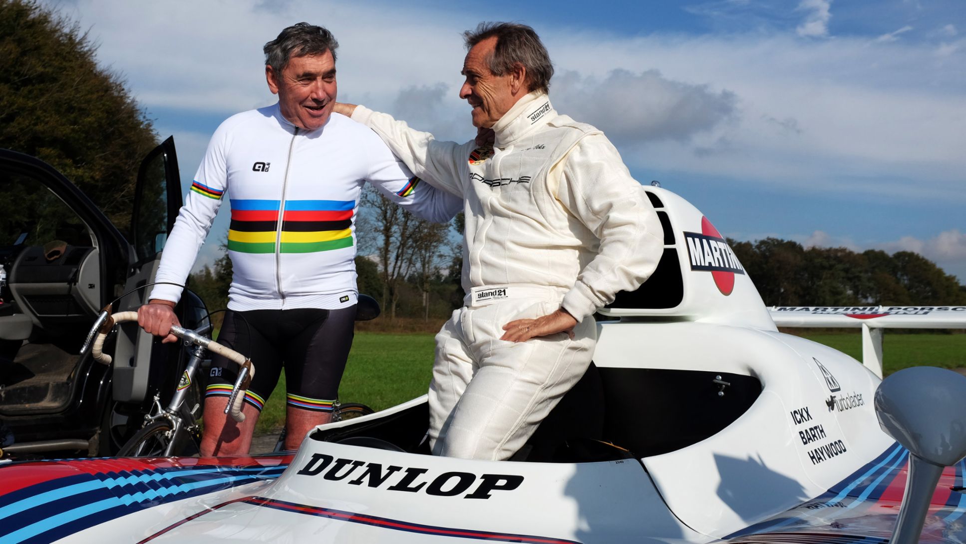Eddy Merckx, ehemaliger Radsportprofi, Jacky Ickx, ehemaliger Porsche-Rennfahrer, 2015, Porsche AG