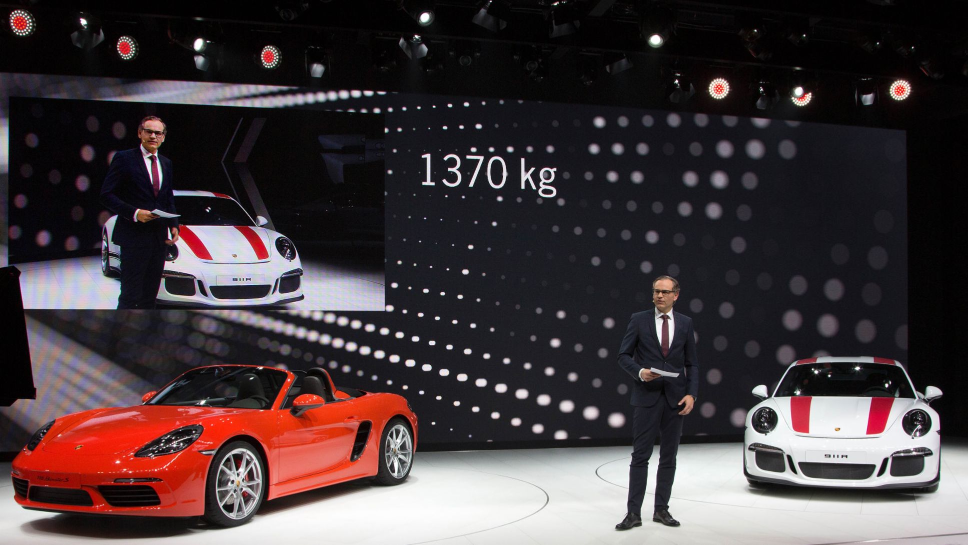 Oliver Blume, CEO, 911 R and 718 Boxster S, Geneva, 2016, Porsche AG