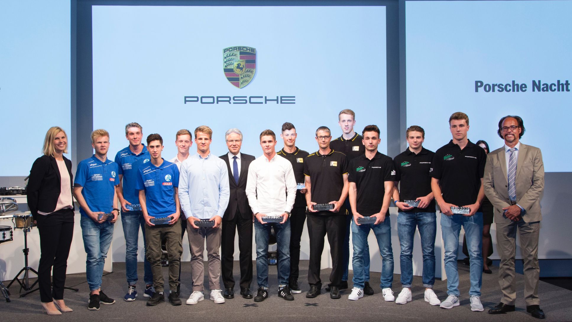 Alle Preisträger mit den Laudatoren, Porsche Nacht der Talente, Zuffenhausen, 2016, Porsche AG
