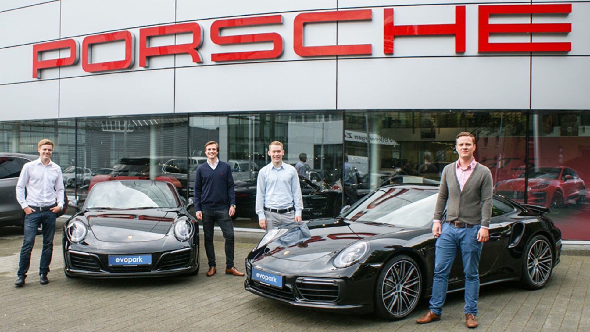 Maximilian Messing, Marik Hermann, Tobias Weiper, Sven Lackinger, l-r, Gründer Evopark, 2016, Porsche AG