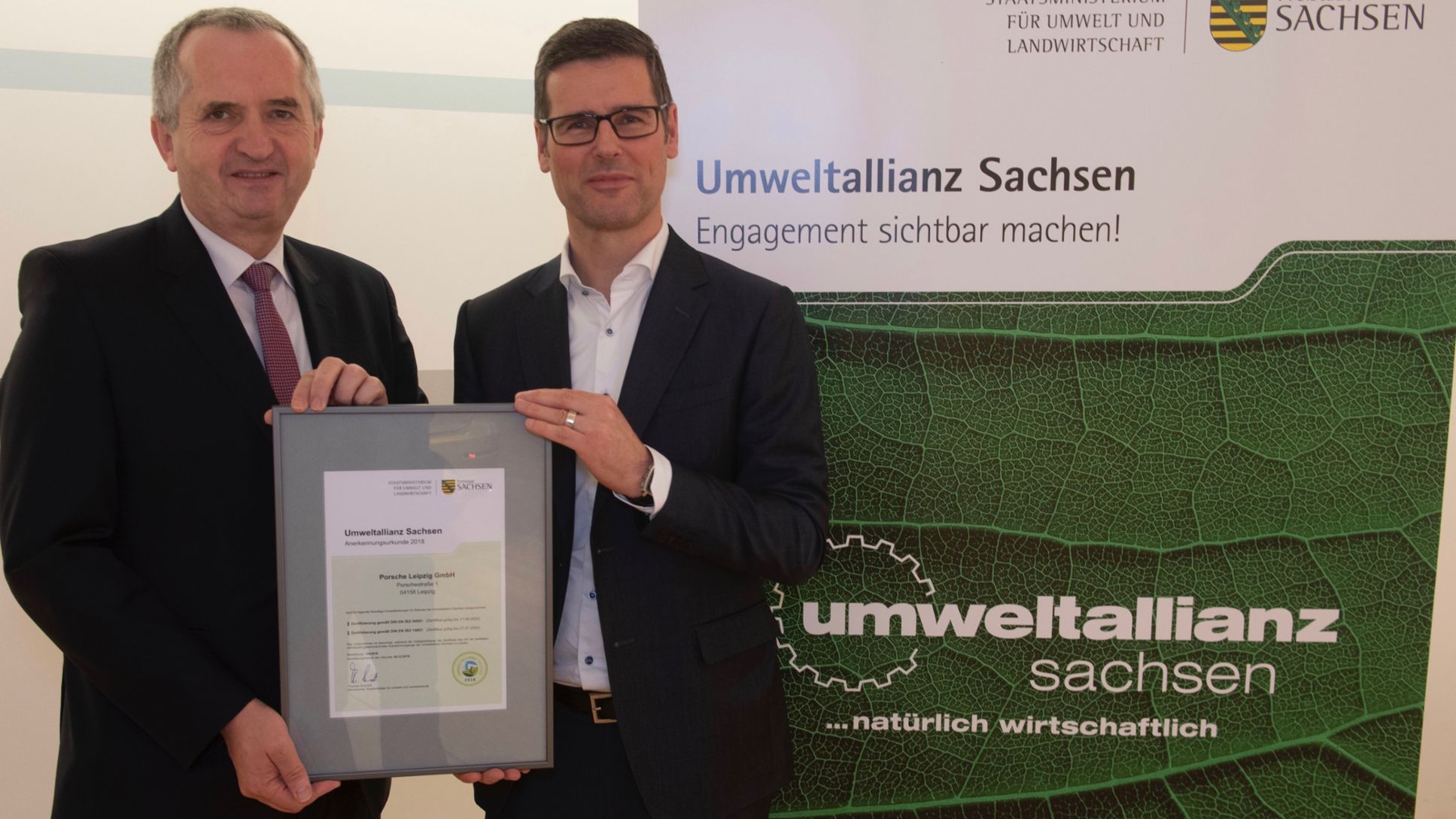 Thomas Schmidt, Dr. Joachim Lamla, l-r, Sächsische Umweltmanagement-Konferenz, 2018, Porsche AG