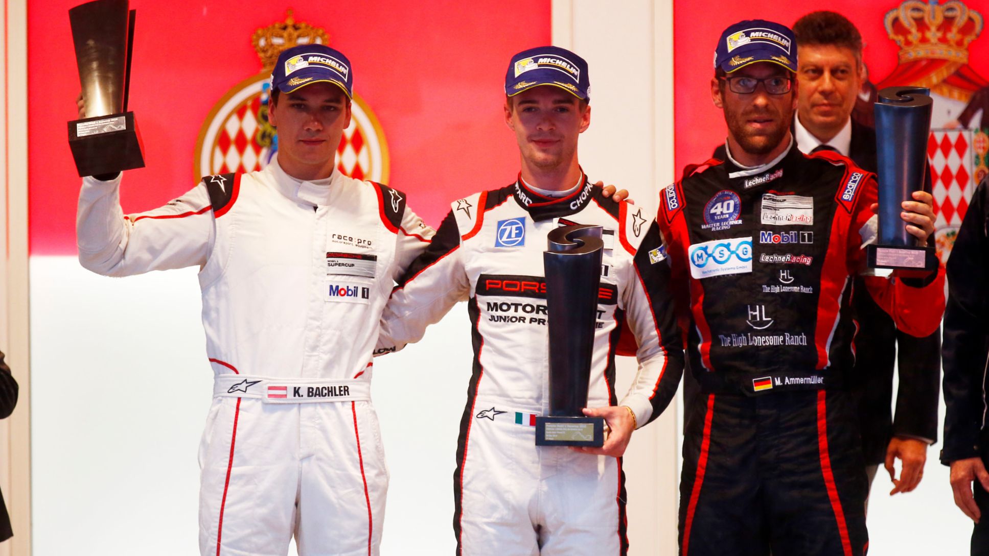 Klaus Bachler (A)
<br/>Matteo Cairoli (I)
<br/>Michael Ammermüller (D) 
<br/>Porsche Mobil 1 Supercup Monaco 2016