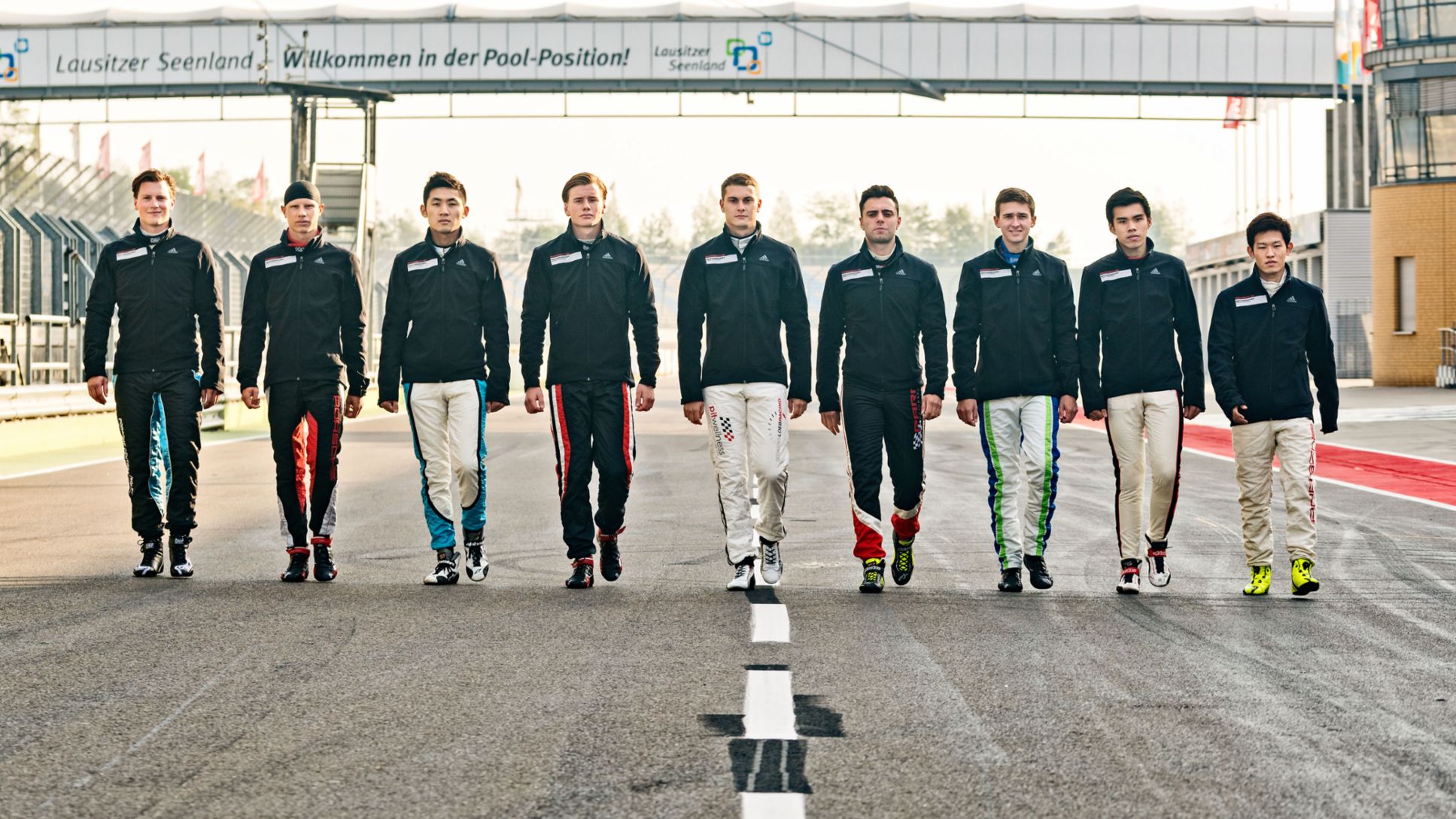 Porsche Motorsport Junior Programme, Scott Hargrove (CDN), Mattia Drudi (I), Zhang Da Sheng (CHN), Philip Morin (S), Joffrey De Narda (F), Dino Zamparelli (GB), Matt Campbell (AUS), Andrew Tang (SGP), Yuichi Mikasa (J) (i-r)