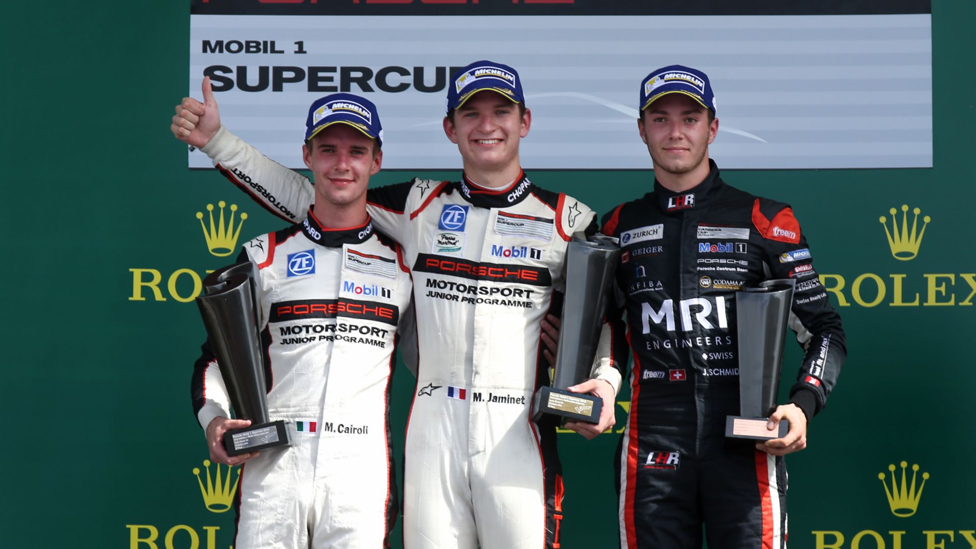 Matteo Cairoli (I)<br/>Mathieu Jaminet (F)<br/>Jeffrey Schmidt (CH) <br/>Porsche Mobil 1 Supercup Austin 2016