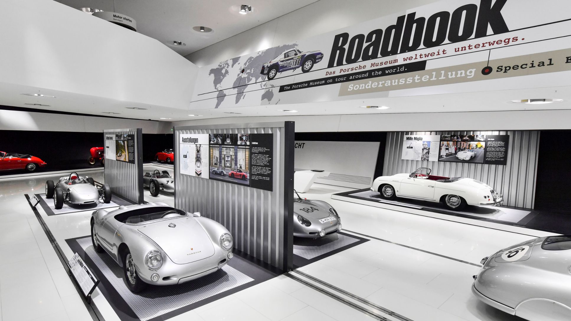 21 exhibits inform visitors about the strategic and logistical challenges when the Porsche museum travels all over the world.