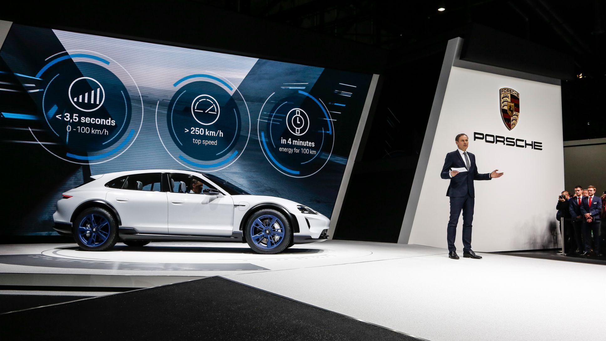 Geneva International Motor Show 2018: Oliver Blume, Chairman of the Executive Board of Porsche AG, presenting the concept study Mission E Cross Turismo