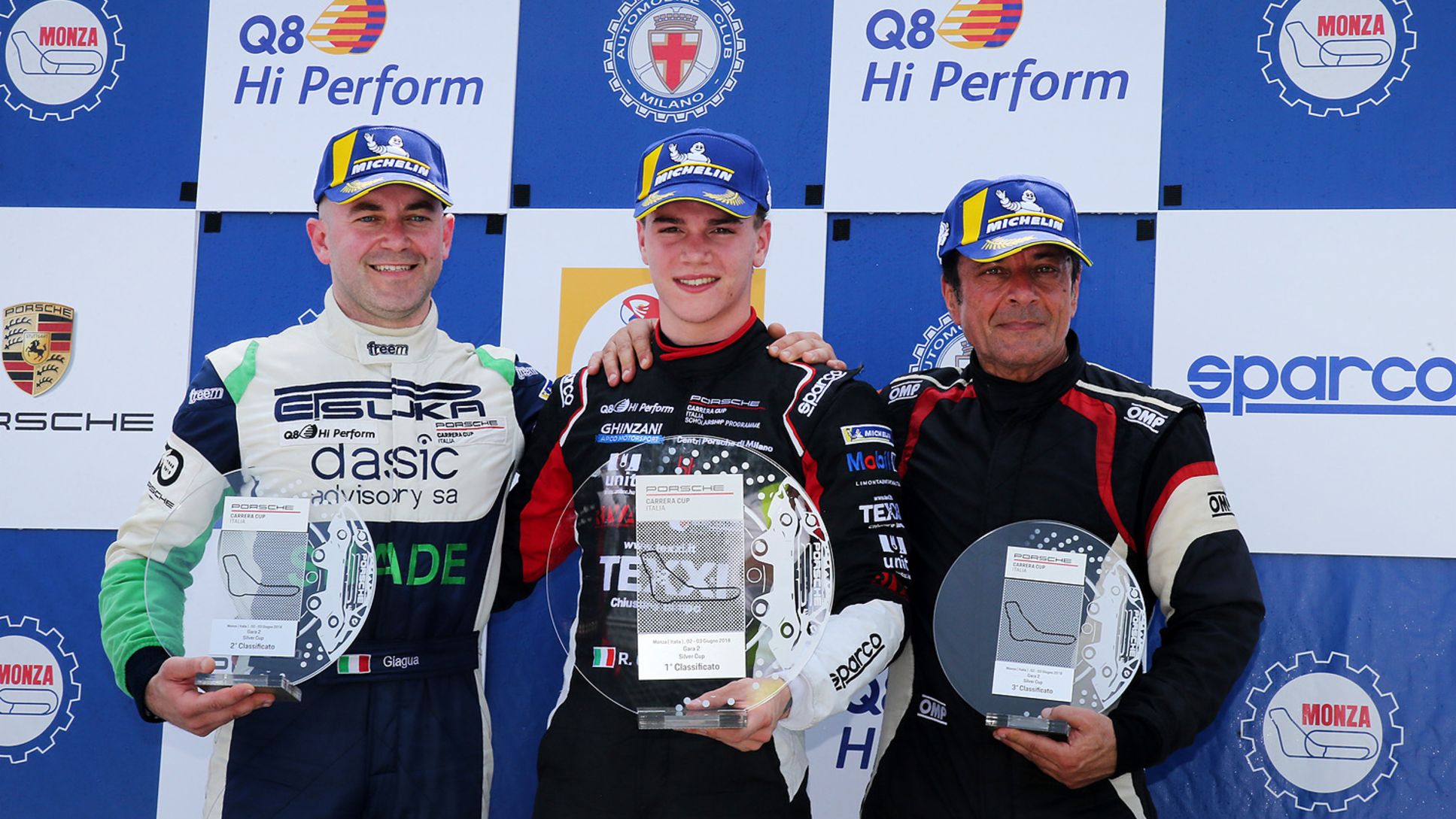 2018_CarreraCupItalia_03_Monza_Podio_Silver con Lorenzini CazzanigaRiccardo Montalbano