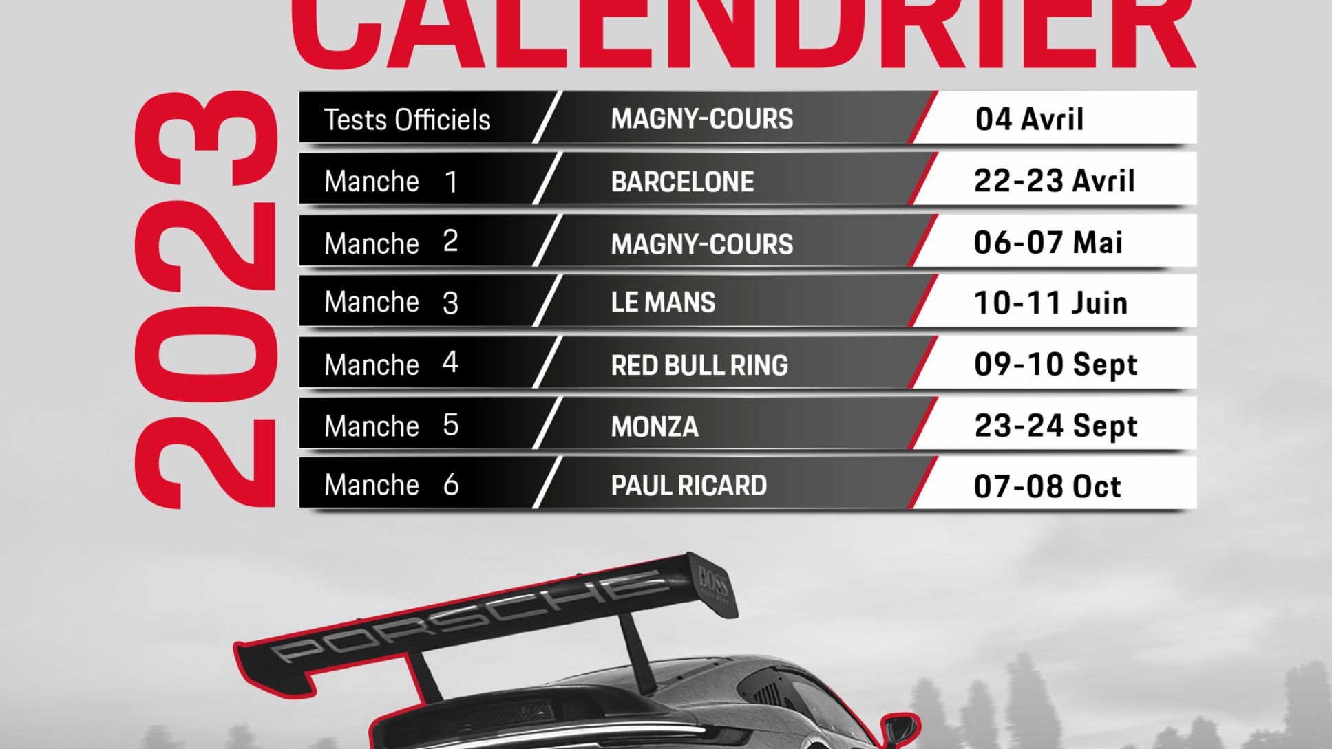 PCCF 2023 : Un calendrier de rêve, avec la Porsche Carrera Cup Le Mans en point culminant.